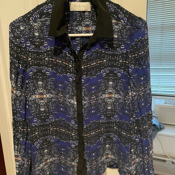 Blue and black button down blouse by alc - Picture 3 of 4